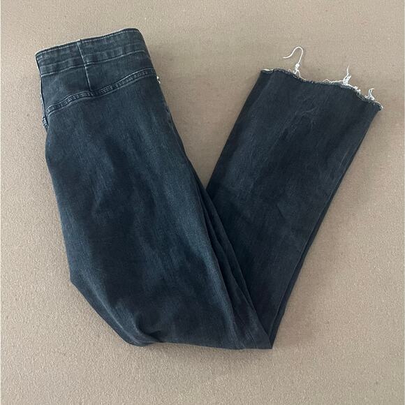 Diesel High Rise Zip Jeans Y2K Black Denim Straight Leg Distressed Hem 28 - Picture 1 of 5